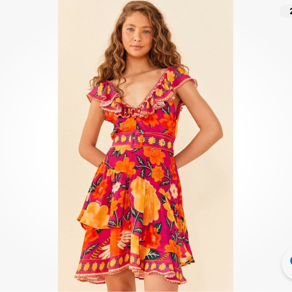 Farm Rio Pink Flowers Tapestry Mini Dress Size XS